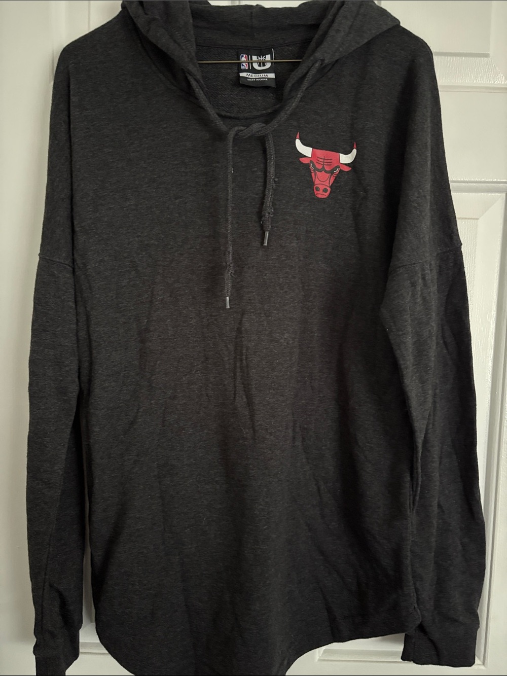 NBA Men's Black Charcoal Hooded Pullover with Red Bulls Logo